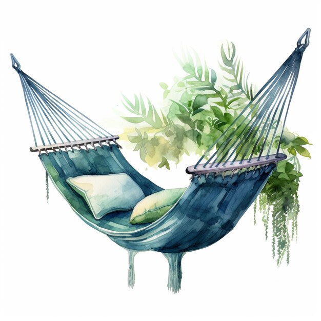 Photo there is a hammock with pillows and plants in it generative ai