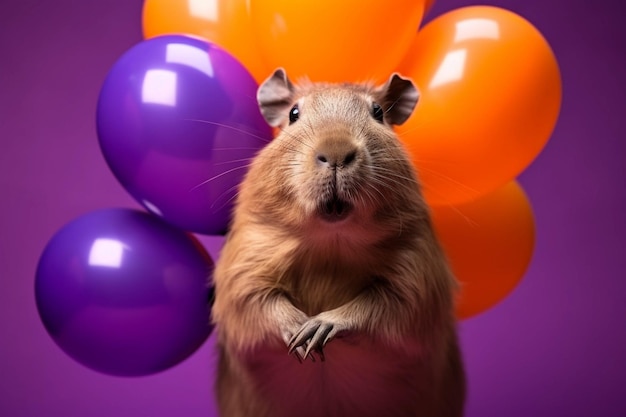 There is a hamster that is holding a bunch of balloons generative ai