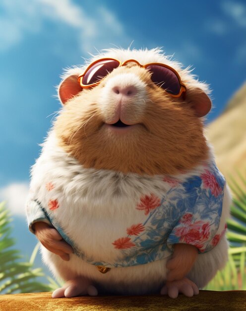 there is a hamster wearing sunglasses and a shirt on a ledge generative ai