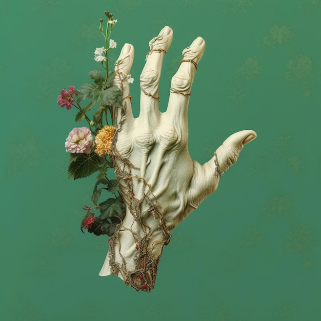 Photo there is a hand holding a bunch of flowers with chains generative ai