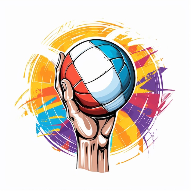 Photo there is a hand holding a volleyball ball with a colorful background generative ai