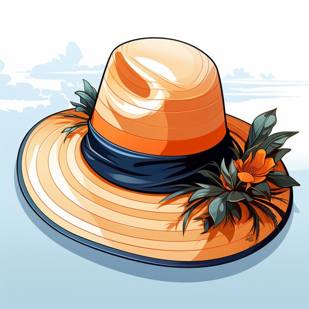 there is a hat with a flower on it on a blue background generative ai