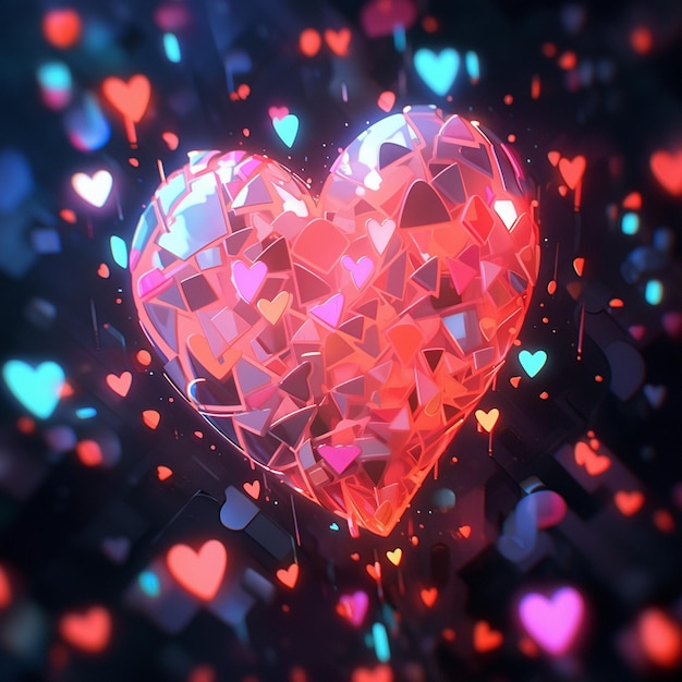 there is a heart made of many small hearts on a black background generative ai