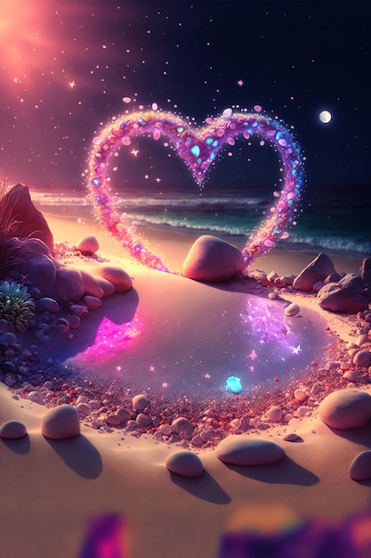 There is a heart made out of rocks on the beach generative ai