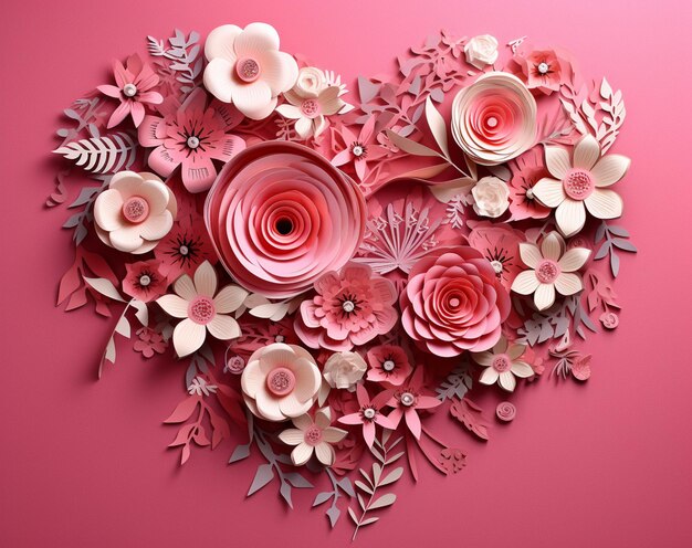 ピンクの背景に紙の花で作られたハート - ガジェット通信 GetNews