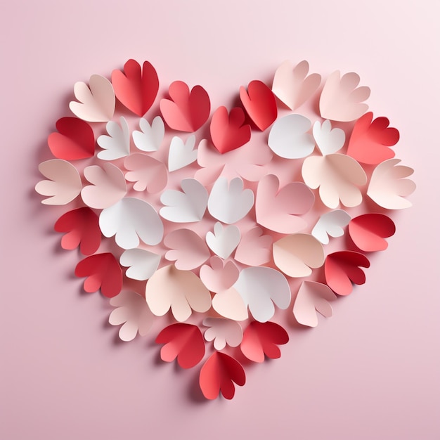 there is a heart made of paper hearts on a pink background generative ai