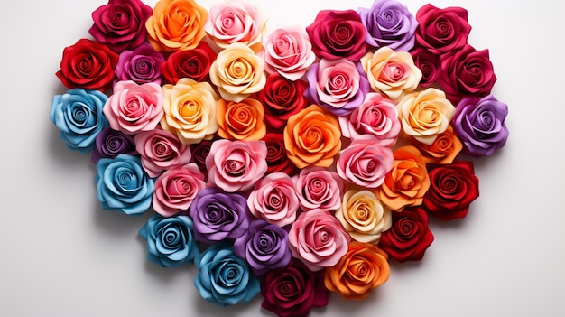 there is a heart made of roses on a white surface generative ai