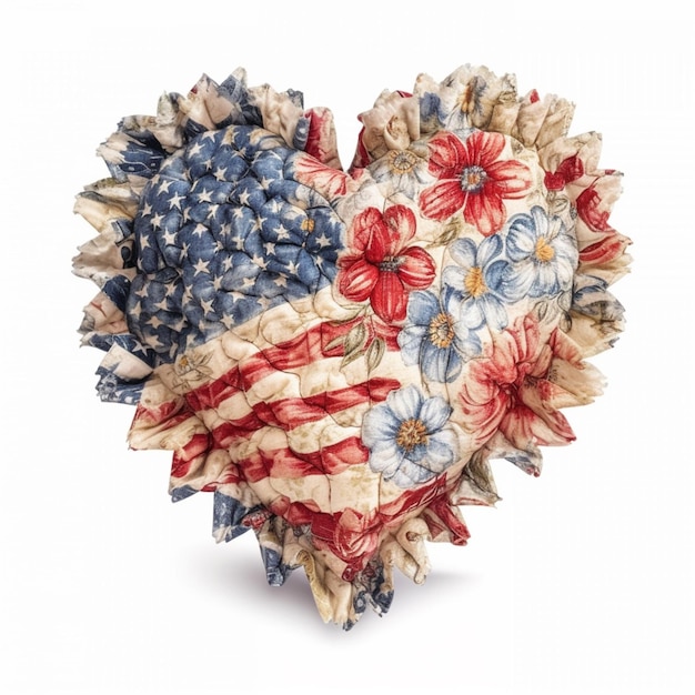 There is a heart shaped american flag made of fabric generative ai