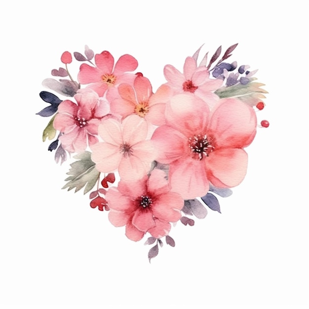 there is a heart shaped arrangement of flowers on a white background generative ai