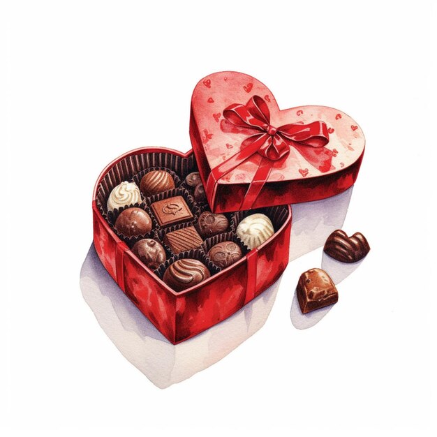 There is a heart shaped box of chocolates with a bow generative ai