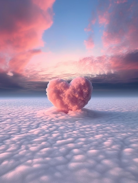 посреди розового неба находится облако в форме сердца, генеративный искусственный интеллект