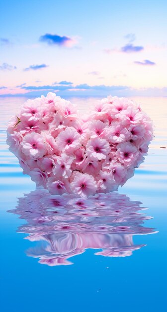 There is a heart shaped flower floating in the water generative ai