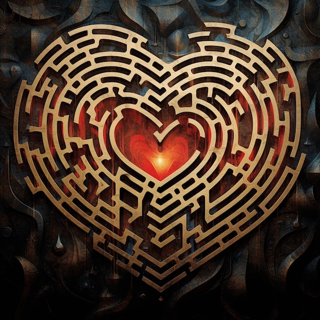 There is a heart shaped maze in the middle of a heart generative ai