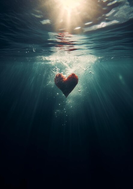 в воде плавает объект в форме сердца, генерирующий искусственный интеллект