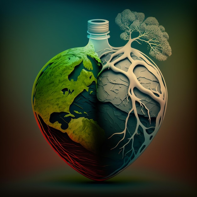 there is a heart shaped object with a tree growing out of it generative ai