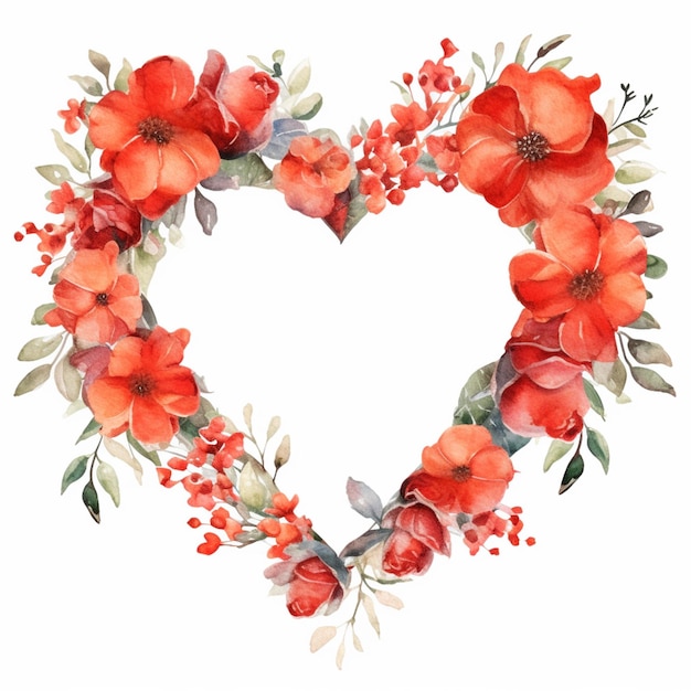 There is a heart shaped wreath made of red flowers and leaves generative ai
