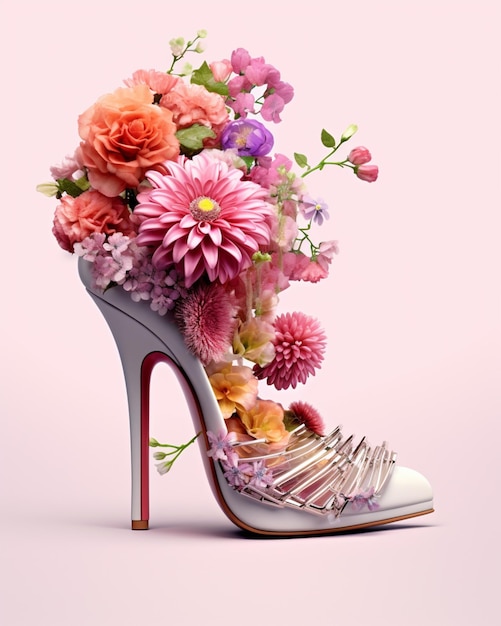 Foto c'è una scarpa col tacco alto con dei fiori sopra ai generativi