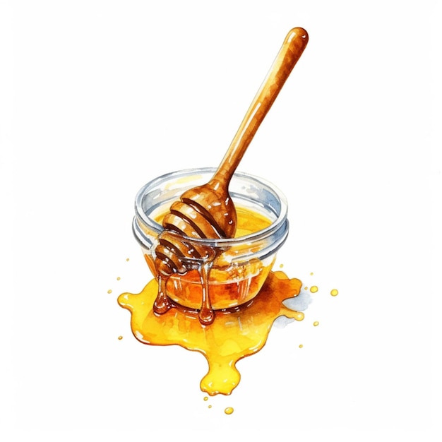 There is a honey in a bowl with a wooden spoon generative ai