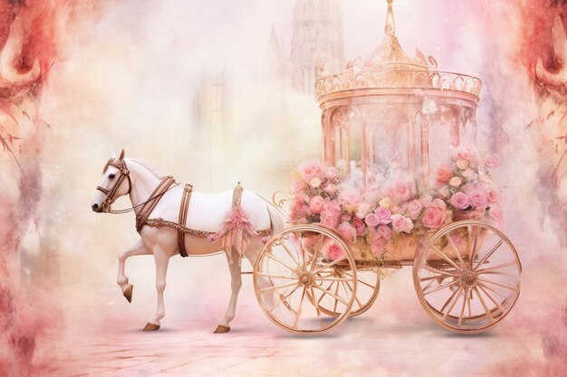 there is a horse pulling a carriage with flowers on it generative ai