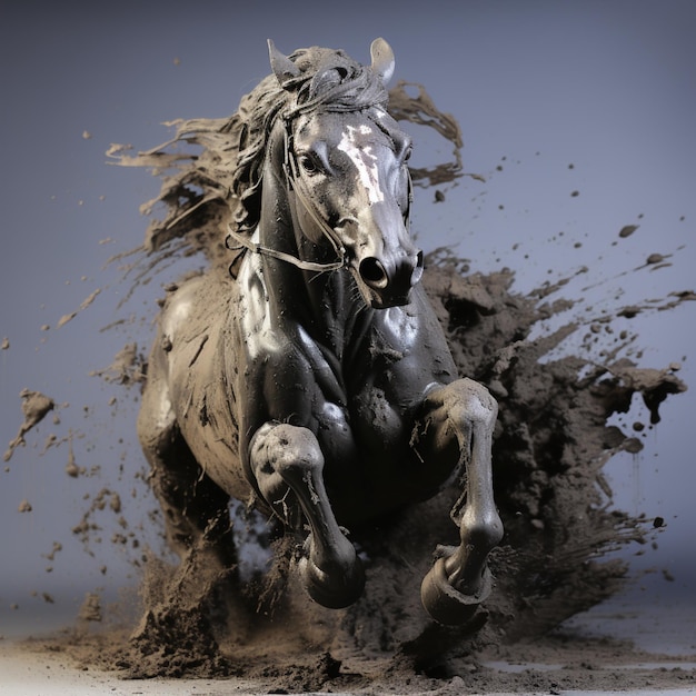 There is a horse that is running in the mud generative ai