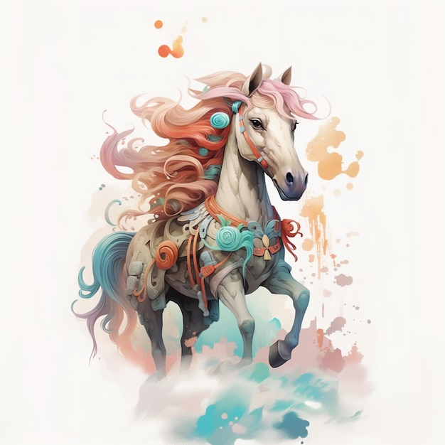 there is a horse with a long mane and a colorful mane generative ai