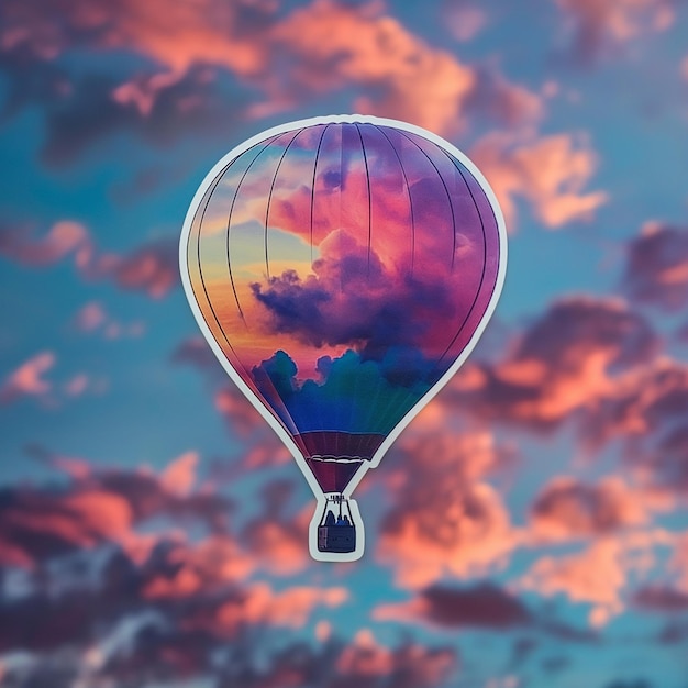 there is a hot air balloon flying in the sky with a cloudy background generative ai