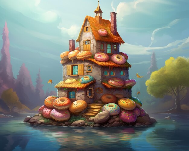 물 생성 AI에 도넛이 얹혀 있는 집이 있다