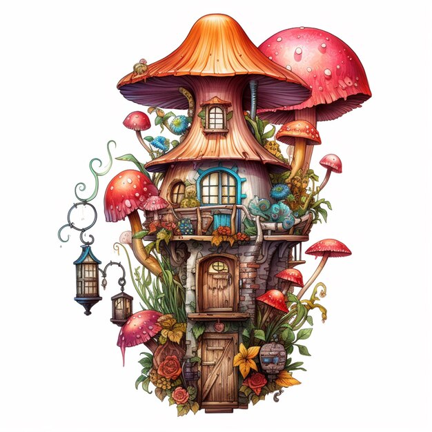 there is a house with a lot of mushrooms on it generative ai