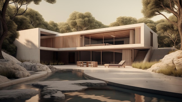 there is a house with a pool in the middle of it generative ai