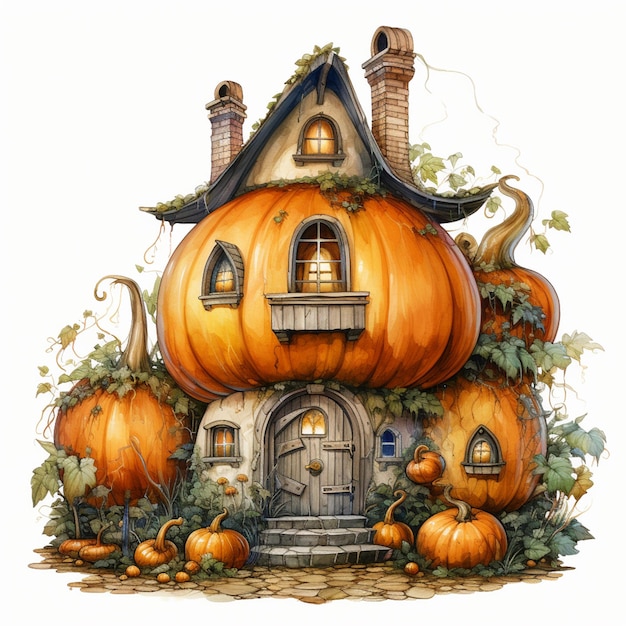 there is a house with a pumpkin on the front of it generative ai