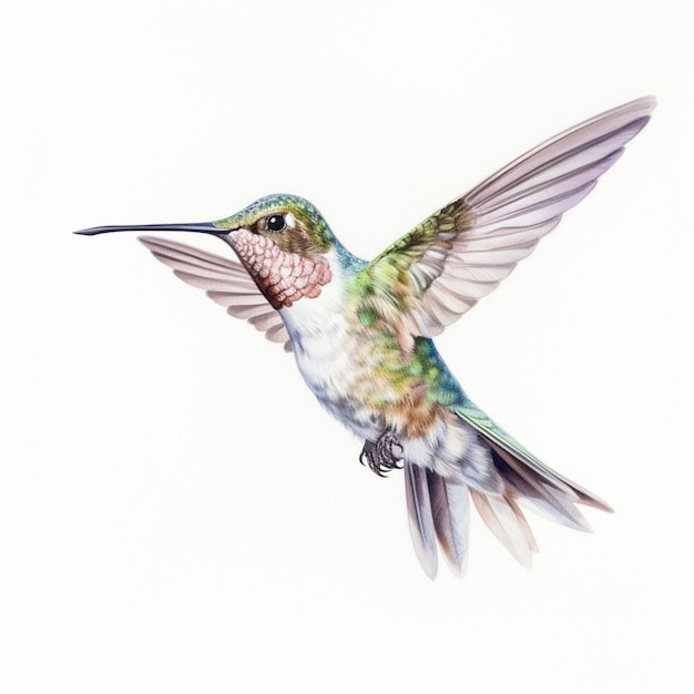 There is a hummingbird flying in the air with its wings spread generative ai