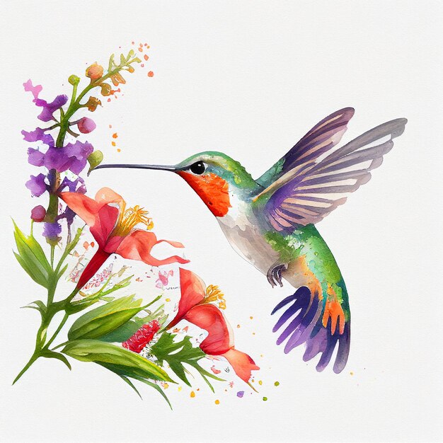 Photo there is a hummingbird flying over a flower with its wings spread generative ai