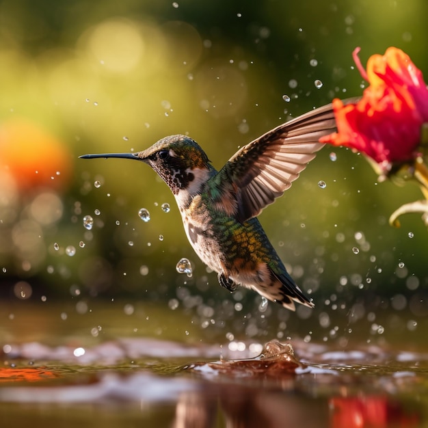 There is a hummingbird that is flying in the water generative ai