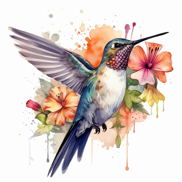 There is a hummingbird with a flower on its back generative ai