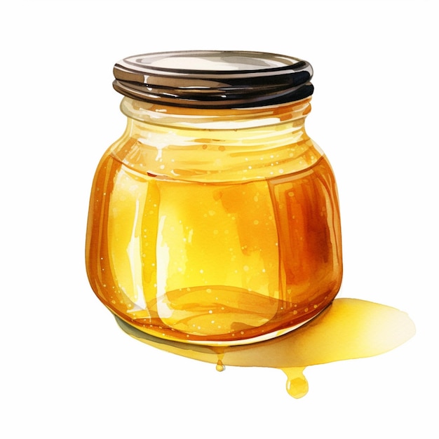 there is a jar of honey with a drop of honey on the side generative ai