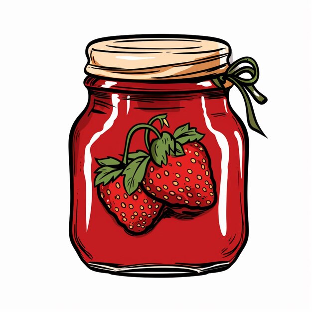 Photo there is a jar of jam with two strawberries on it generative ai