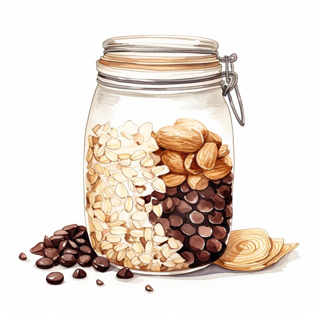 There is a jar of nuts and chocolate chips on the table generative ai