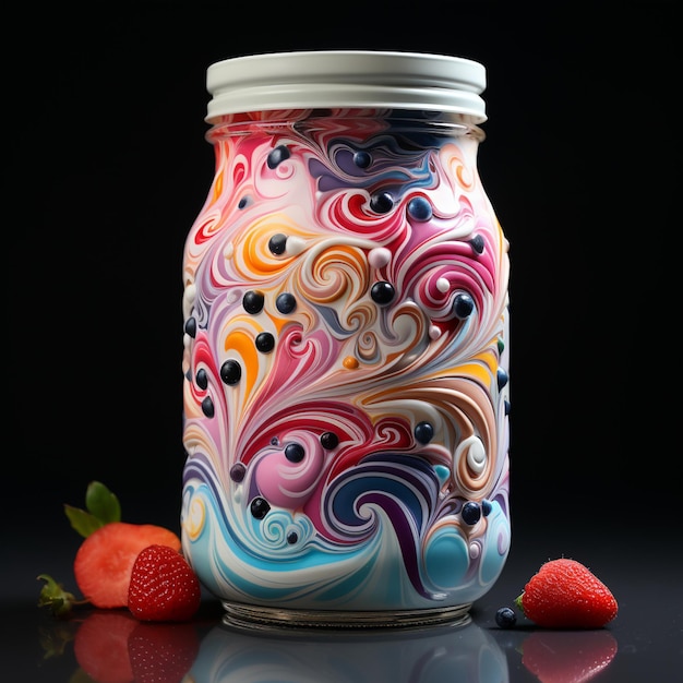 there is a jar with a colorful swirl design on it generativ ai