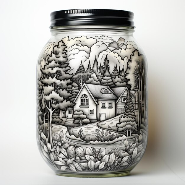 there is a jar with a picture of a house in it generative ai