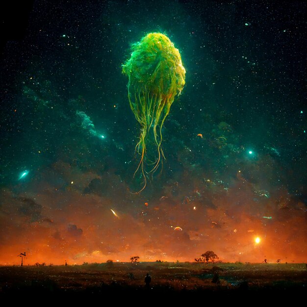 There is a jellyfish floating in the sky with a lot of stars generative ai