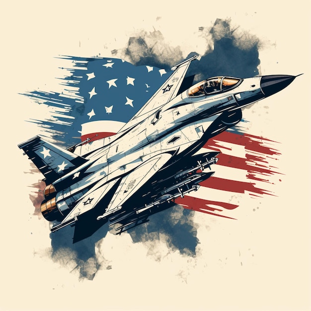 There is a jet that is flying in the sky with an american flag generative ai