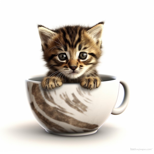 There is a kitten that is sitting in a cup generative ai