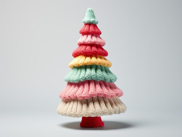 there is a knitted christmas tree with a red base generative ai