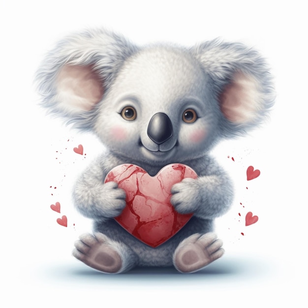 There is a koala bear holding a heart in its paws generative ai