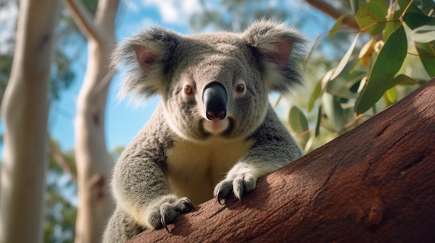 There is a koala bear that is sitting on a tree branch ai generative