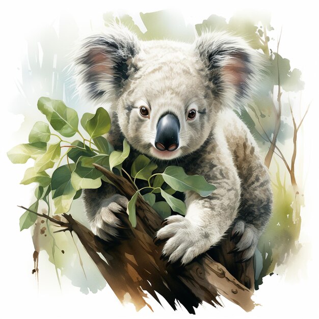 Там есть коала медведь, который сидит на ветке дерева генеративный ай