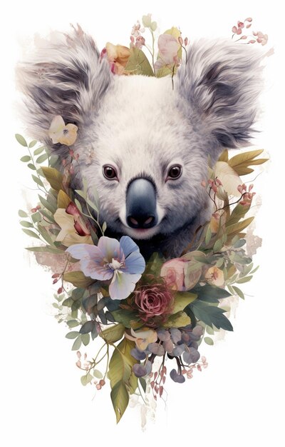 Foto c'è un orso koala con dei fiori intorno al collo generativo ai