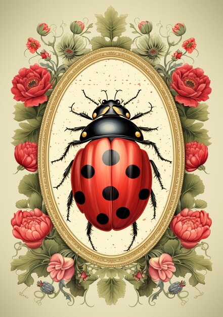 Photo there is a ladybug sitting on a flower frame with leaves generative ai