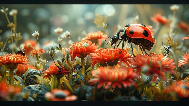 Photo there is a ladybug that is sitting on a flower generative ai