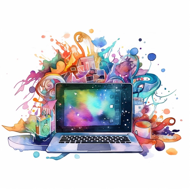 Premium Photo | There is a laptop computer with a colorful design on ...